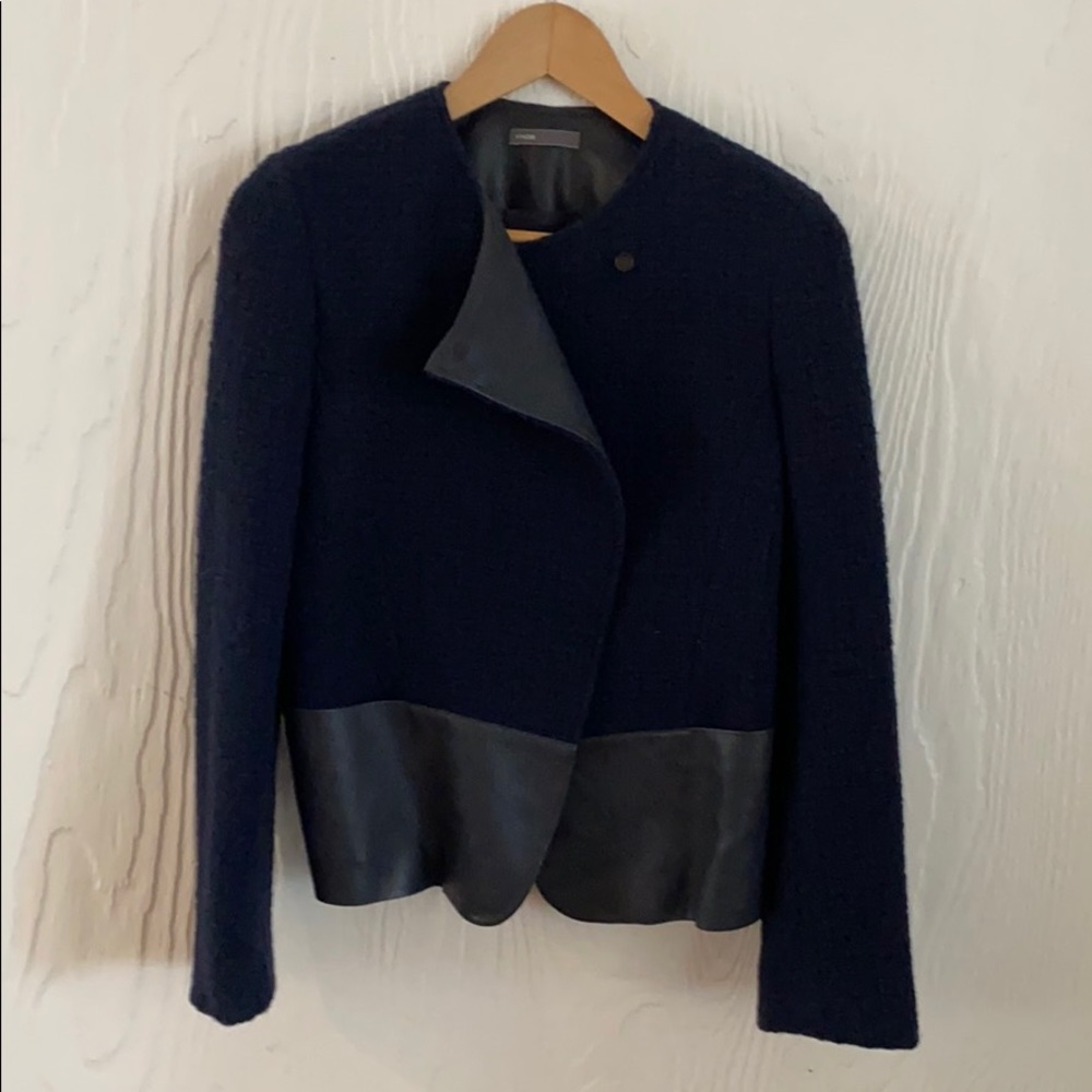 Vince navy boucle and leather blazer